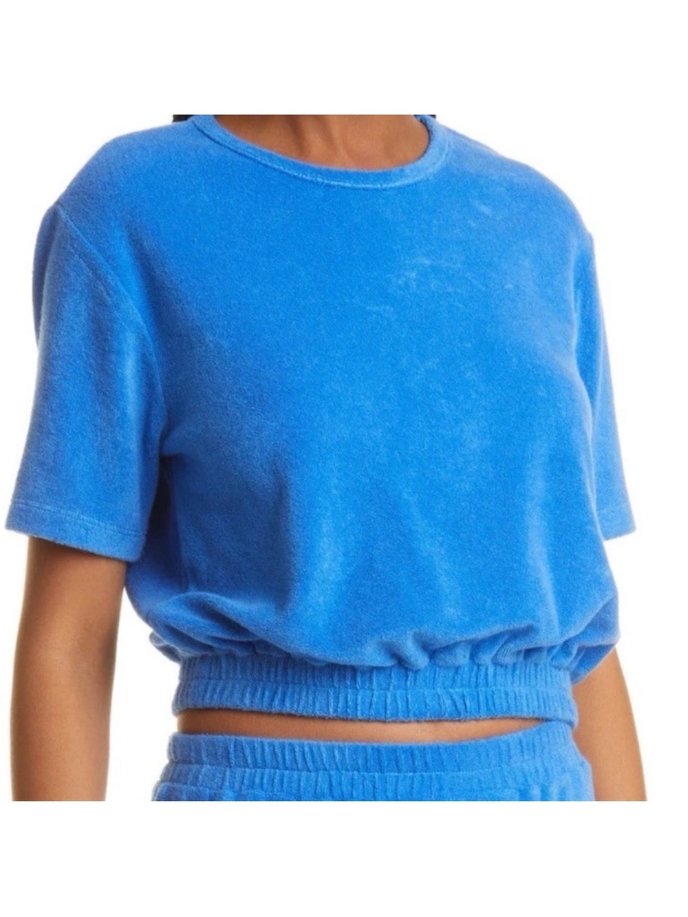 Monrow Cerulean Blue Terrycloth Elasticized Crop Top XS MSRP $98